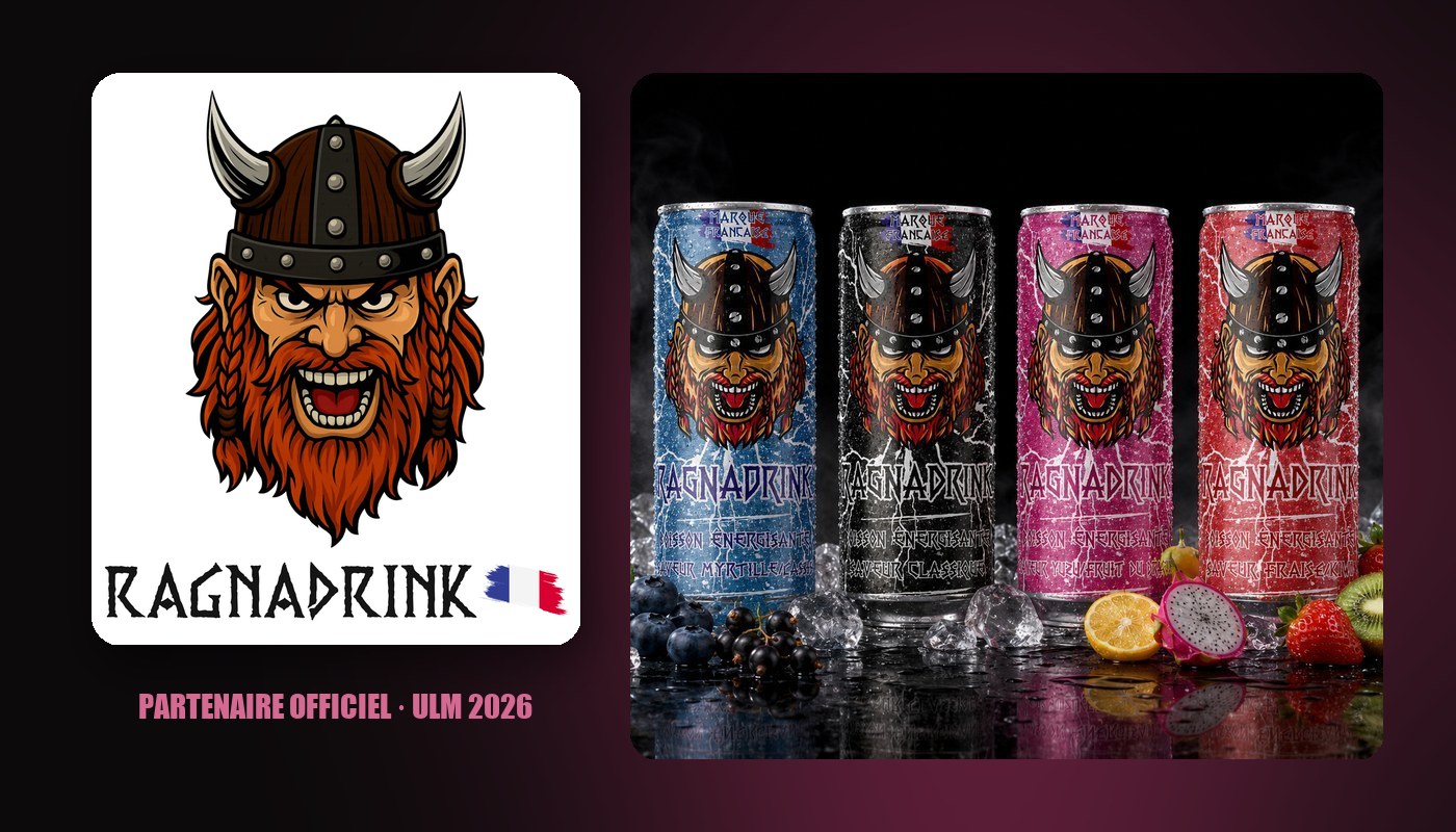 RAGNA DRINK × ULM : canettes RagnaDrink et logo ULM